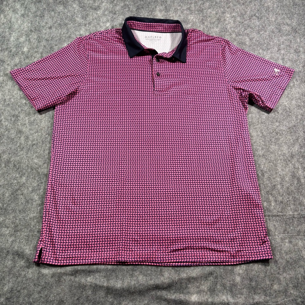 Maelreg Mens Pink/Navy Geometric Shaped Short Sleeve Polo‎ Size L
